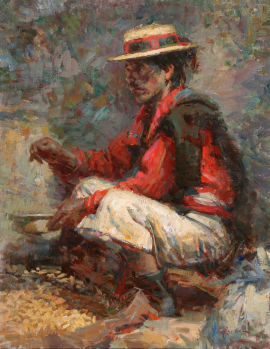 Peanut Vendor from San Juan Atitan - William Kalwick Jr. North American fine artist - 18"x14". Oil on canvas. Price US$2,900