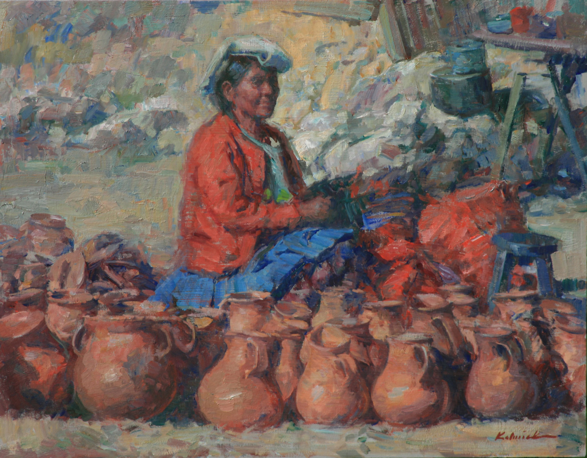 Pottery Seller, 14" x 18". Oil on canvas. Price US$3,200