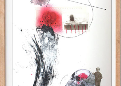 Niño y craneo - Alvaro Sanchez, mixed medium contemporary artist, Mixed medium collage artist - 18" x 24" Mixed medium & collage, US$. 685.