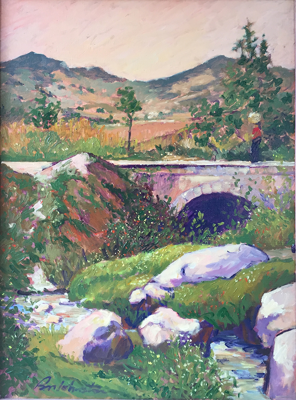 Puente en Nahuala - B. M. Johnston - North American Impressionist artist (1998), 18" x 24", oil on canvas, US$. 2000.