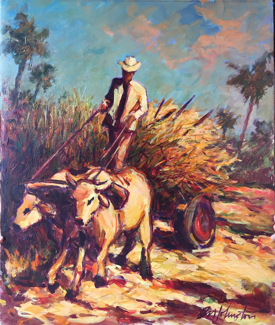 Sugar cane harvest - B. M. Johnston -- North American Impressionist artist (2000), Oil on canvas, US$. 2500.