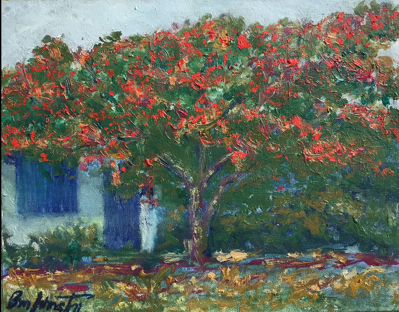 Arbol de fuego II - Brian M. Johnston - North American Impressionist - (2018) 8" x 10" oil on canvas - US$ 250.