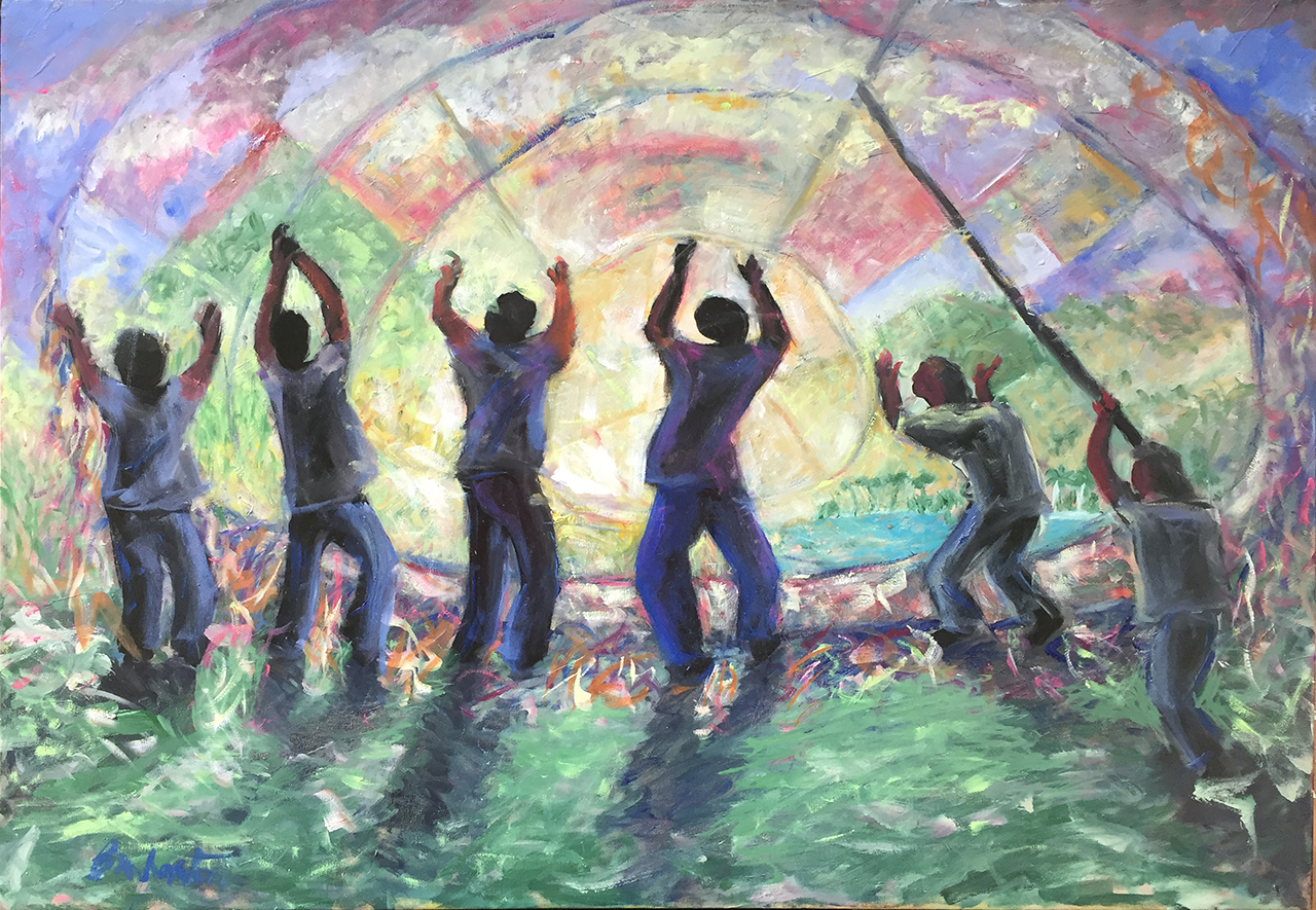 Festival de barriletes - Brian M. Johnston - North American Impressionist artist - 40" x 28" - oil on canvas - US$. 2500.