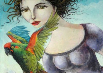 Ella y el Guacamayo - Juan Francisco Yoc - Guatemalan Contemporary Artist - oil on canvas - US$ 2100.