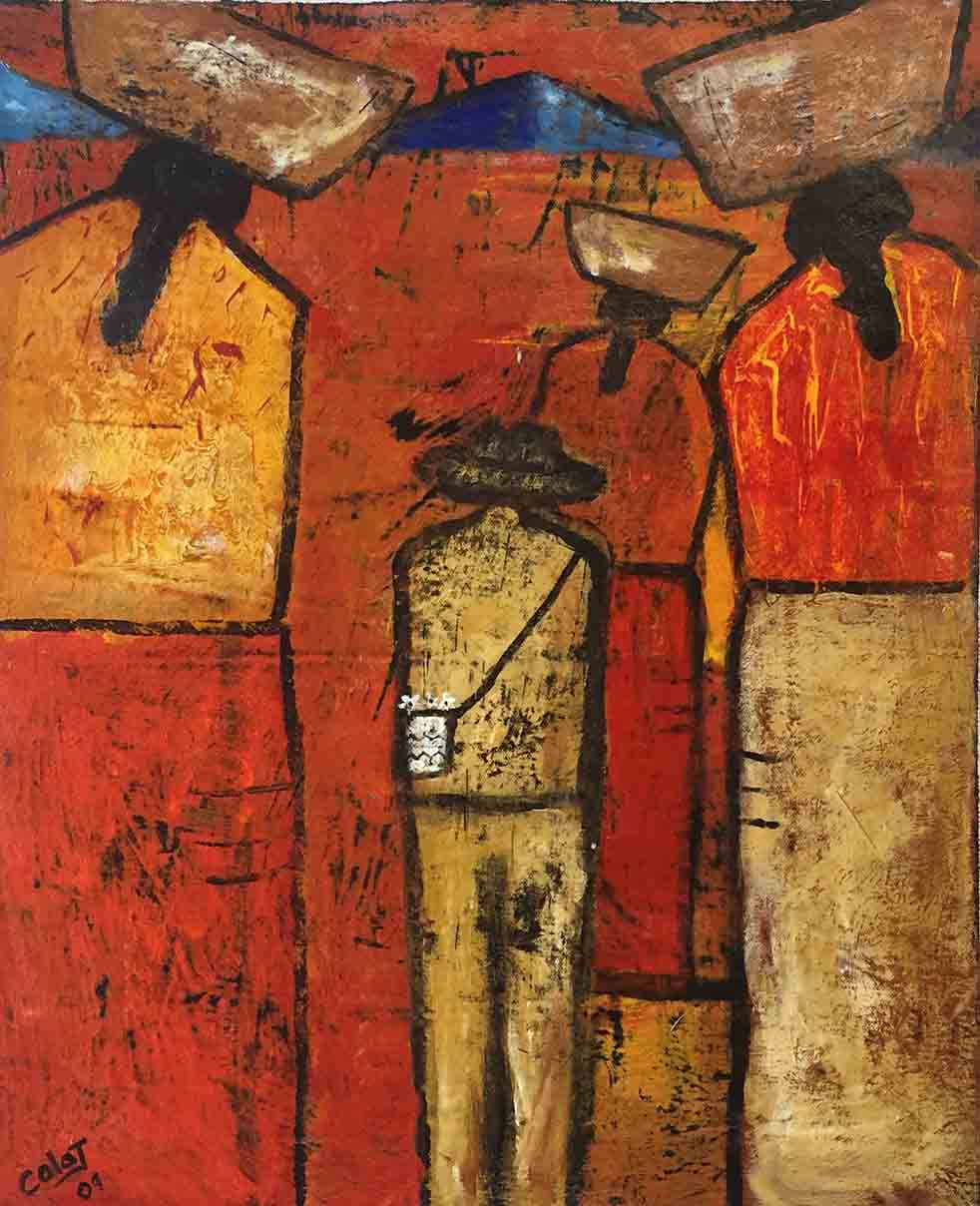Vendedores - Jose Colaj 2011 - Guatemalan Indigenous Artist - Acrylic on canvas, 15" x 18" US$1740